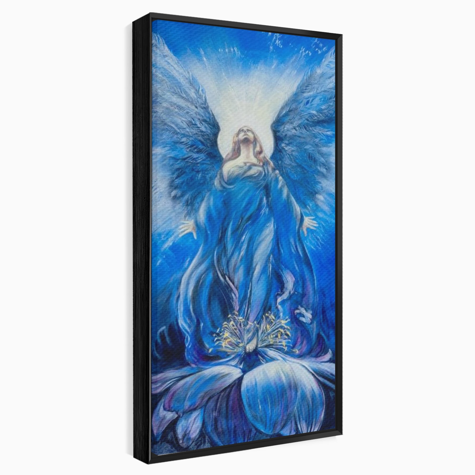 Tablou canvas cu tablou canvas cu inger albastru, in rama de aluminiu negru